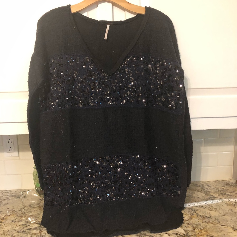 Free People knit sequined black with navy tunic S